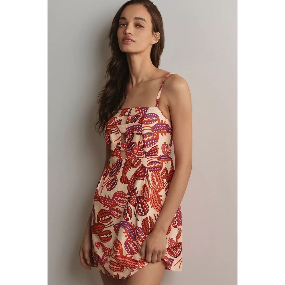 NEW‎ Farm Rio Square-Neck Cutout Mini Dress Sz L boho preppy Anthropologi…